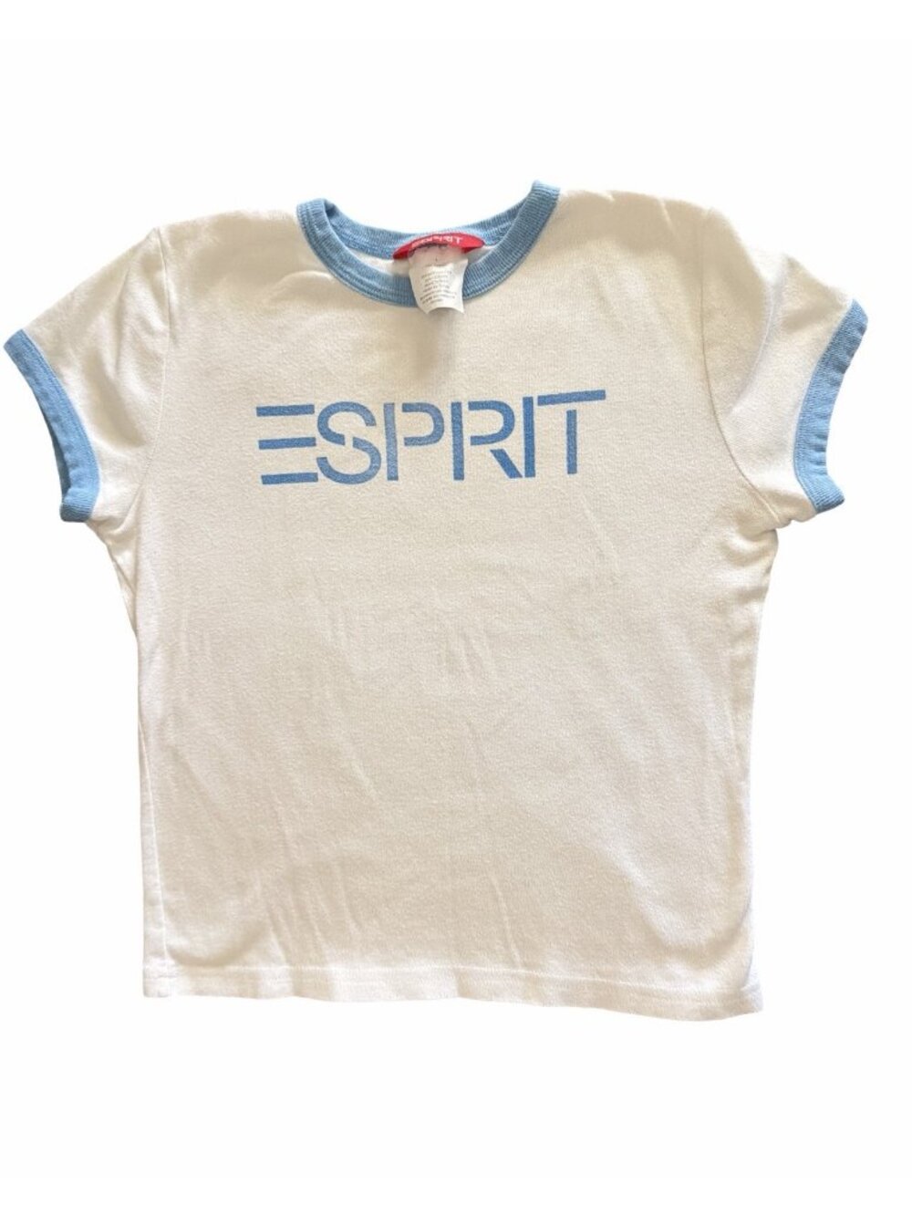 Vintage Esprit Baby Tee Shirt Womens Sz L Cropped Hipster Spellout Logo Y2K 90s
